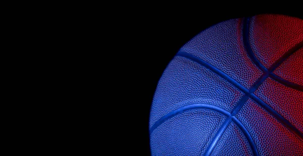 Closeup Detail Basketball Ball Texture Background Blue Neon Banner Art — Stock Photo, Image