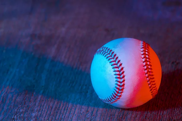 Pallone Baseball Sfondo Legno Blue Neon Banner Concetto Arte — Foto Stock