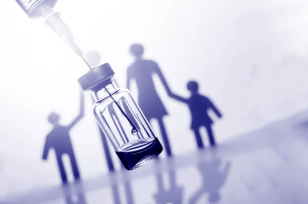 Family immunization concept. Flu vaccine for children. Phantom color trend 2020. Banner Art concept