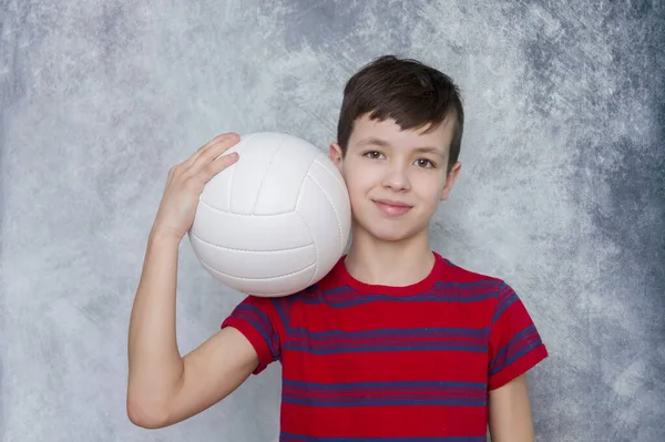 Portrait Handsome Teenage Sport Boy Volleyball Workout Online Concept — Stock Photo, Image