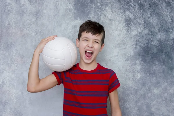 Portrait Handsome Teenage Sport Boy Volleyball Workout Online Concept — Stock Photo, Image