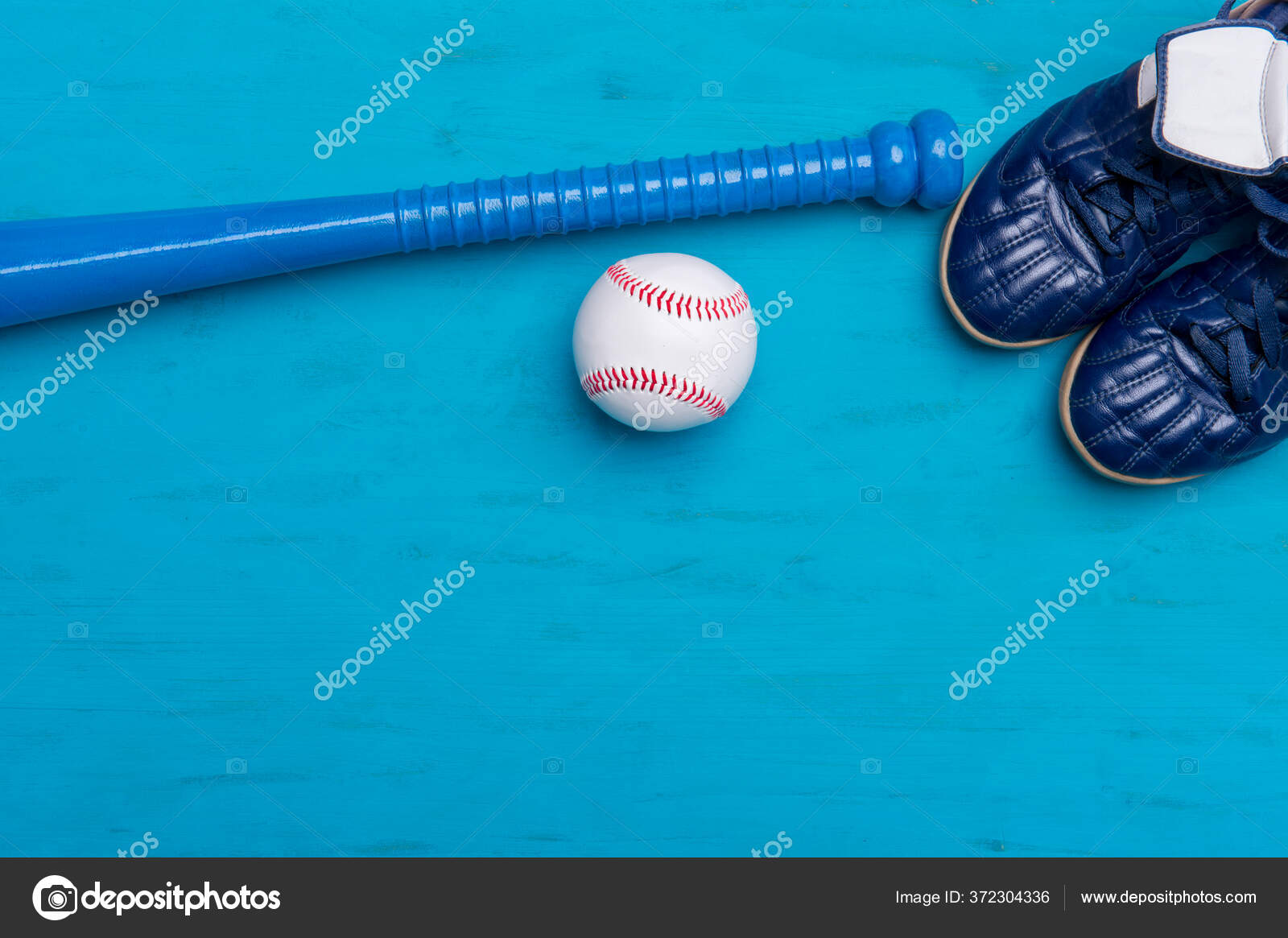 Baseball Equipment Blue Wooden Background Online Workout Concept Stock Photo by ©sportoakimirka 372304336