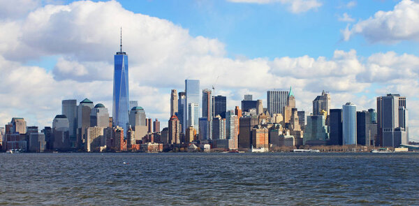 Skyline of New York City in the daytime view from Ellis Island