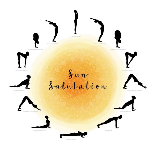 Sun Salutation. Surya Namaskara — Stock Vector