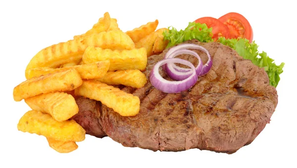 Rumsztyk, Rumpsteak Fried i posiłku chipy — Zdjęcie stockowe