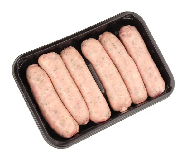 Tray Of Raw Pork Sausages — Stock Photo, Image