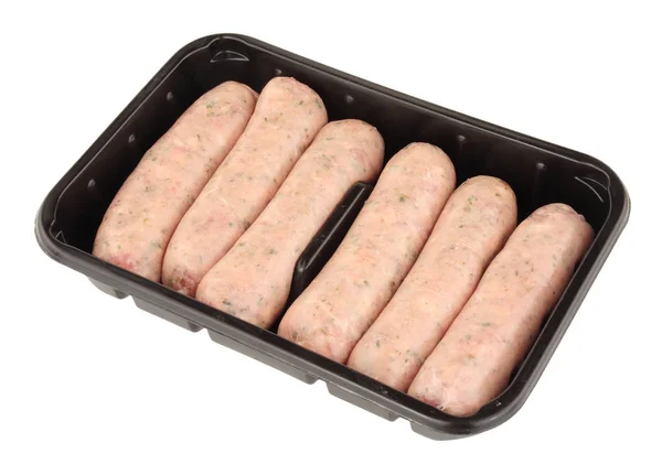 Tray Of Raw Pork Sausages — Stock Photo, Image