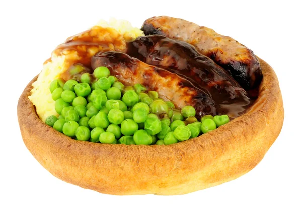 Saucisse et purée de farine dans le Yorkshire Pudding — Photo