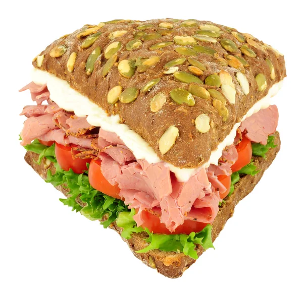 Pastrami Meat And Pumpernickel Bread Sandwich — Stock Photo, Image