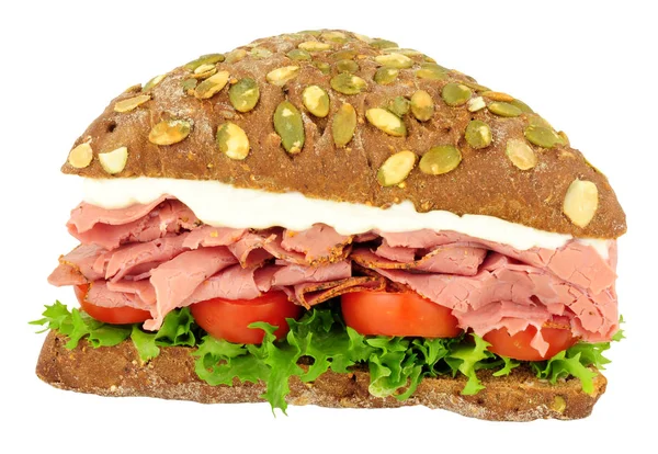 Pastrami Meat And Pumpernickel Bread Sandwich — Stock Photo, Image
