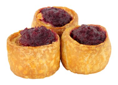 Kızılcık sosu Mini Pork Pies tepesinde