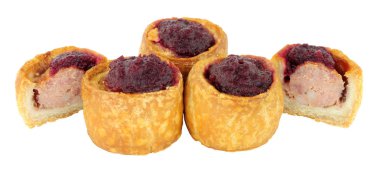 Kızılcık sosu Mini Pork Pies tepesinde