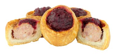 Kızılcık sosu Mini Pork Pies tepesinde