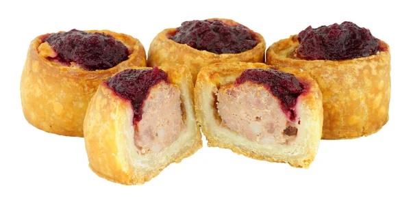 Kızılcık sosu Mini Pork Pies tepesinde