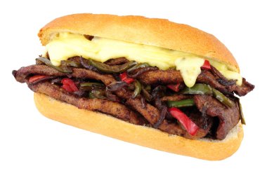 Peynirli biftek sandviç Roll kırmızı ve yeşil biber ile