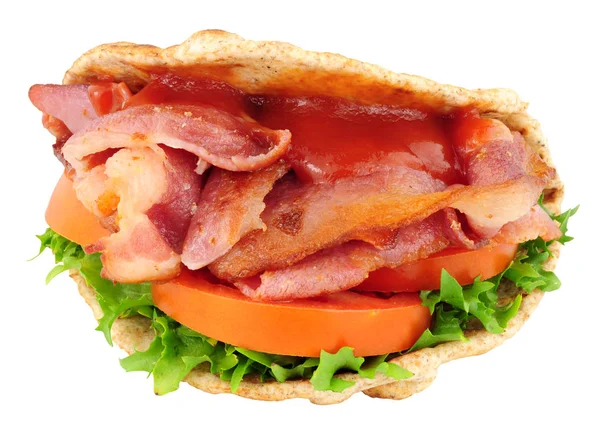 Slanina a sendvič se salátem chlebové placky — Stock fotografie