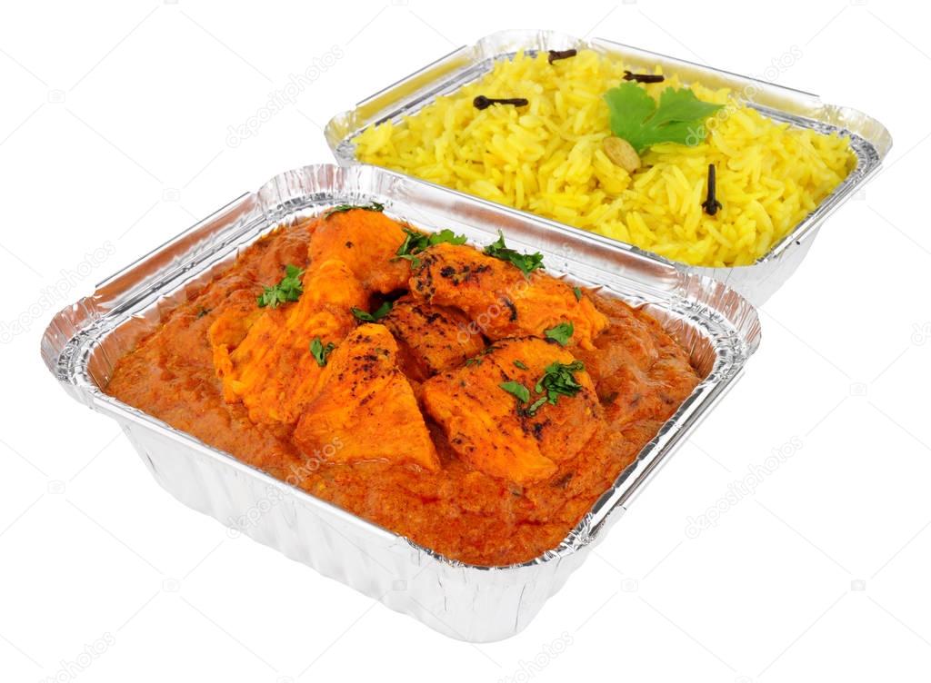 Chicken Tikka Masala Curry And Pilau Rice In Foil Take Away Trays