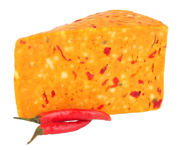 Beyaz izole kırmızı biber lezzet çedar peyniri — Stok fotoğraf