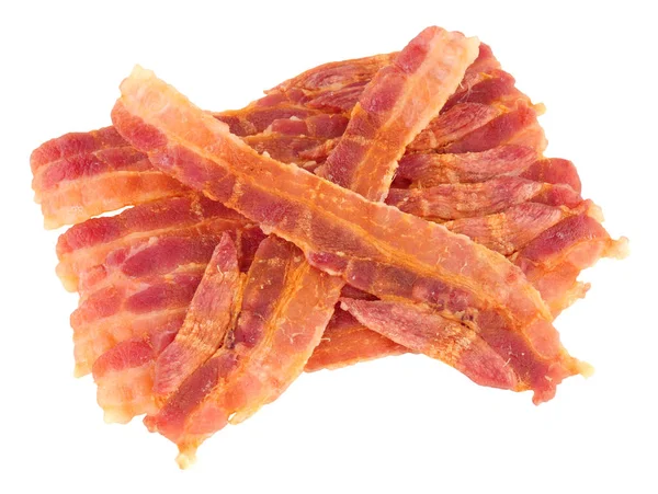 Fried Crispy Bacon Rashers Isolated On White — Stock Photo, Image