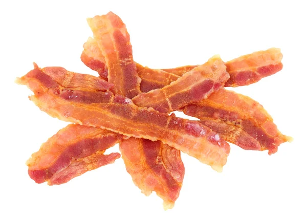Fried Crispy Bacon Rashers Isolated On White — Stock Photo, Image