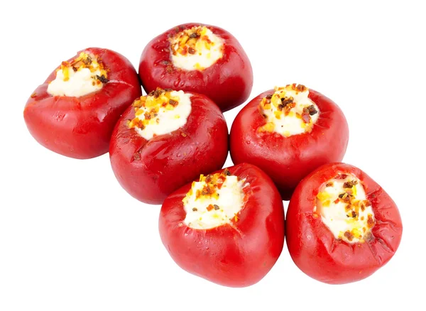 Feta Cheese Stuffed Red Peppers Isolated On A White Background — Stock Photo, Image