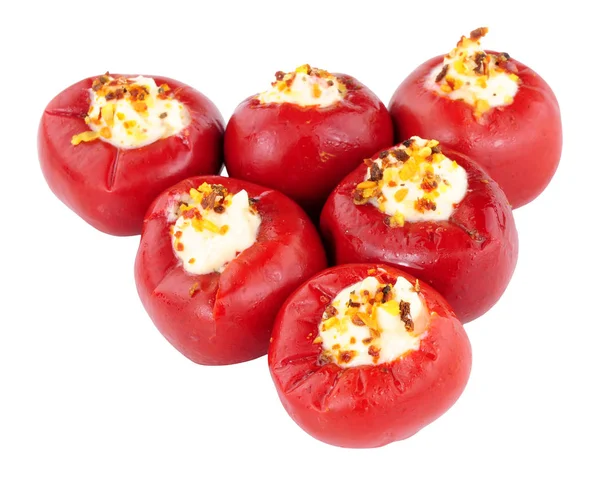 Feta Cheese Stuffed Red Peppers Isolated On A White Background — Stock Photo, Image