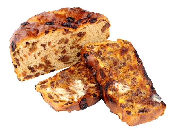 Поджаренный ирландский Barmbrack сладкий хлеб ломтики с маслом — стоковое фото