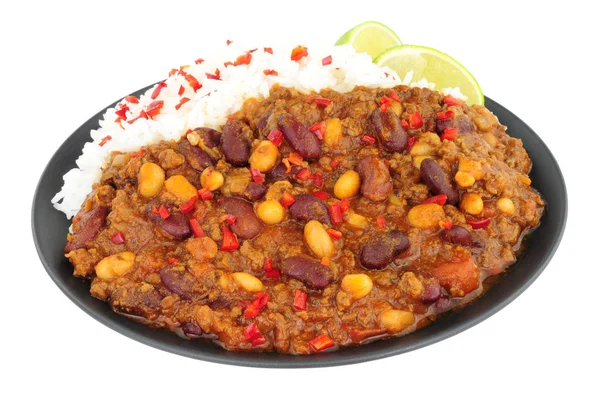 Chili con Carne und gekochter Reis — Stockfoto