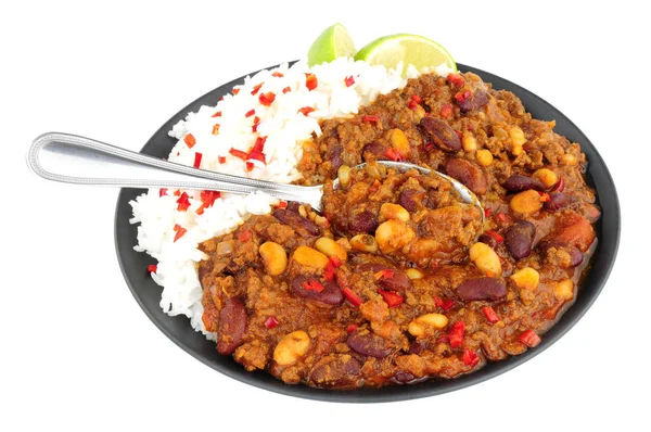 Chili con Carne und gekochter Reis — Stockfoto