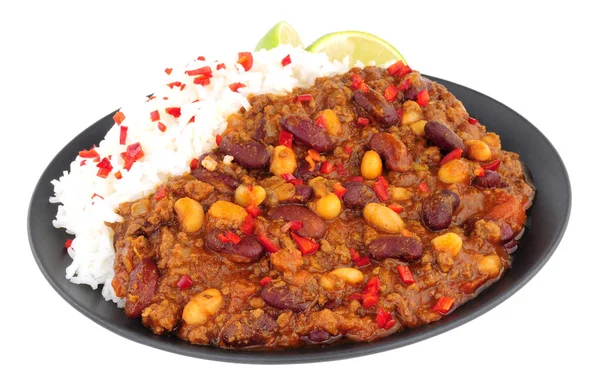 Chili Con Carne és a főtt rizs — Stock Fotó