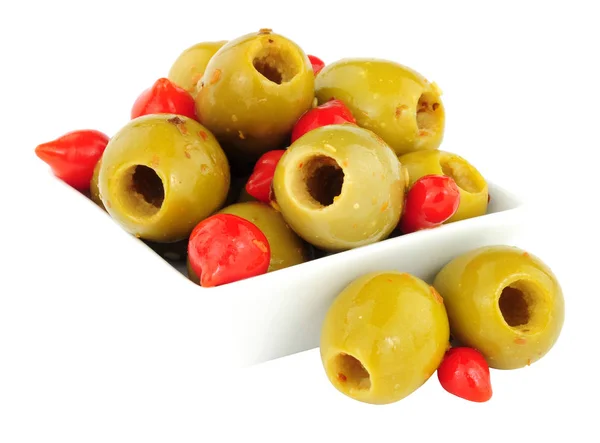 Gordal Olives With Sweet Piquante Chilli Peppers — Stock Photo, Image