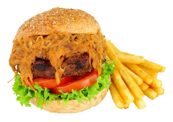 Rundvlees hamburger met getrokken varkensvlees — Stockfoto