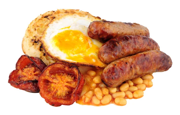 Fried Egg And Sausages On An English Crumpet — Stock Photo, Image