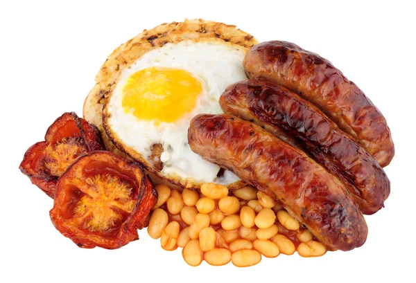 Fried Egg And Sausages On An English Crumpet — Stock Photo, Image