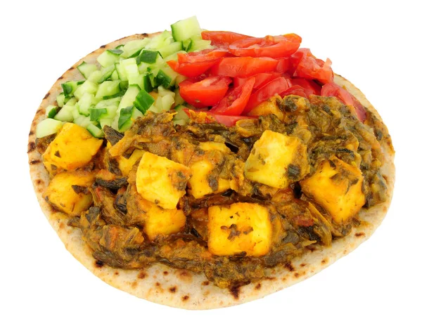 India Saag Paneer comida en un pan plano de Chapati —  Fotos de Stock