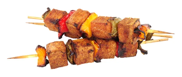 Kebabs de carne de spam com pimentas doces — Fotografia de Stock