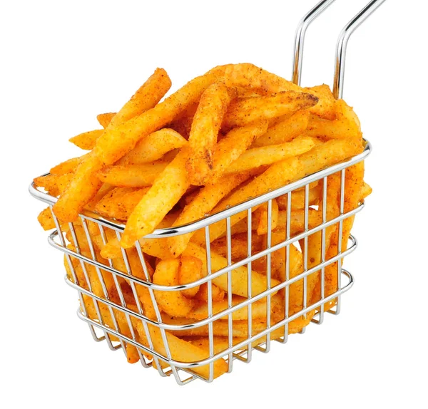 Pommes frites i en liten tråd friteringskorgen — Stockfoto