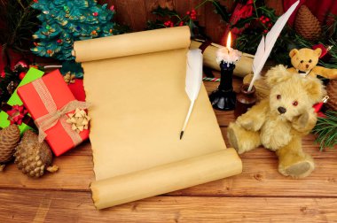 Nostaljik Noel arka plan ile eski kağıt kaydırma