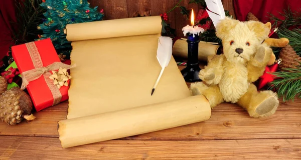 Vieux rouleau de papier avec fond nostalgique de Noël — Photo