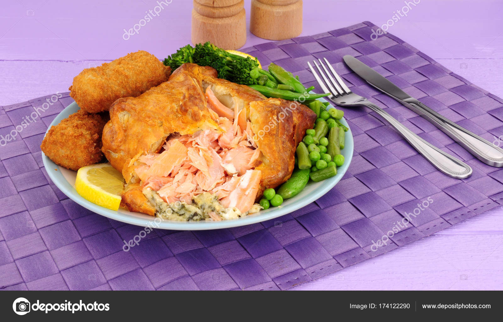 Salmon En Croute Meal Stock Photo by ©philkinsey 174122290