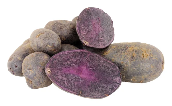 Grupo de patatas purpúreas crudas Majestad — Foto de Stock