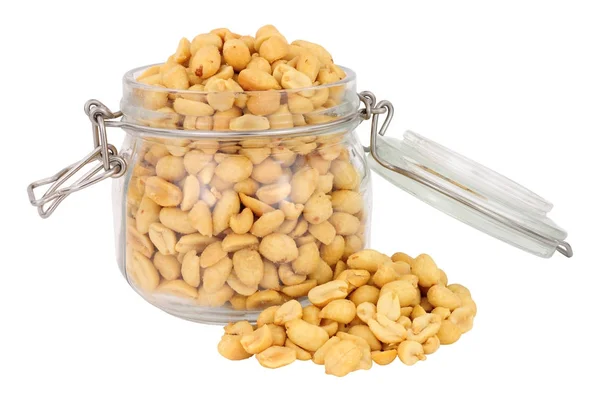 Roasted Peanuts Glass Storage Jar Isolated White Background — Stock Photo, Image