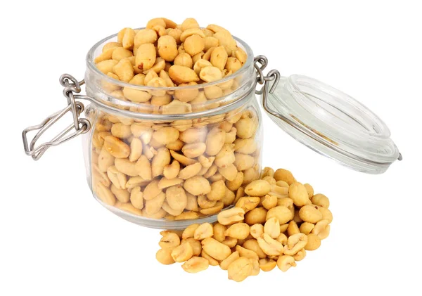 Roasted Peanuts Glass Storage Jar Isolated White Background — Stock Photo, Image