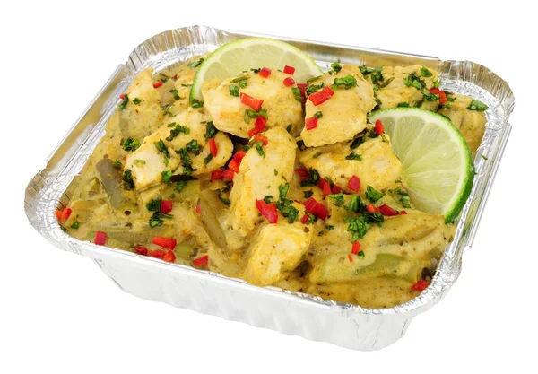 Thaise Groene Kip Curry Klaarmaaltijden Maaltijd Folie Container Geïsoleerd Een — Stockfoto