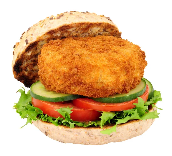 Breadcrumb Covered Fish Cake Salad Sandwich Isolated White Background — Stock Photo, Image