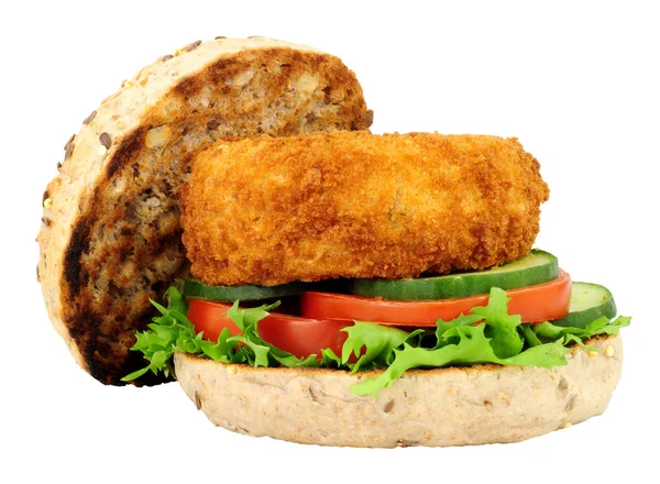 Breadcrumb Gedekt Vis Cake Salade Sandwich Geïsoleerd Een Witte Achtergrond — Stockfoto
