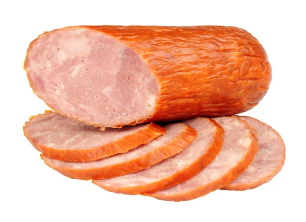 ポーランドの中粗調理スモークと白の背景に隔離されたドライ硬化豚肉ソーセージ — ストック写真