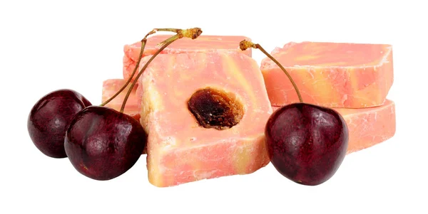 Group Cherry Flavour Fudge Confectionery Isolated White Background — 스톡 사진