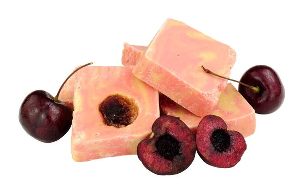 Gruppe Von Kirschgeschmack Fudge Süßwaren Isoliert Auf Weißem Hintergrund — Stockfoto