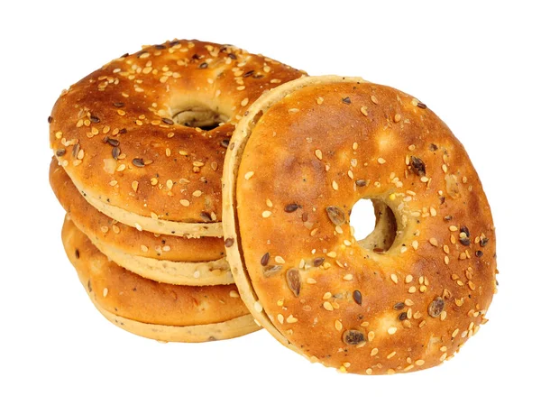 Group Multigrain Covered Bagels Isolated White Background — Stock Photo, Image